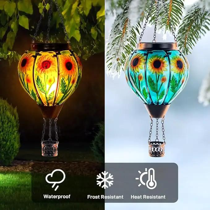 Starsoul 2 PC Sunflowers Hot Air Balloon Solar Lantern with Flame Glass Hanging Outdoor Hot Air Balloon Solar Light Waterproof Garden Patio Yard Party Decorations by GreenHaven Gardens