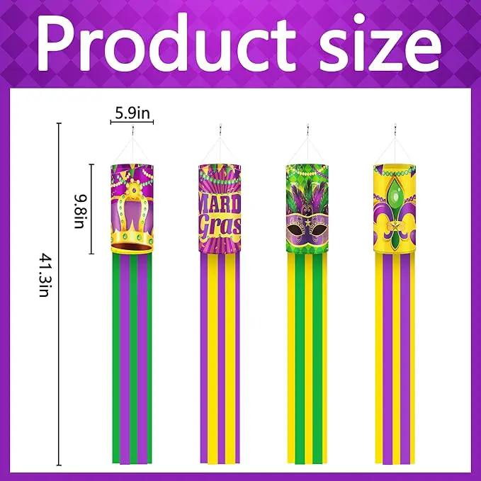 EBaokuup 4 Pcs Mardi Gras Wind Sock,41.3 Inch Mardi Gras Spinners Windsock,Purple Yellow Green Decor Windsock for Home Yard Party Mardi Gras Outdoor Decoration by GreenHaven Gardens