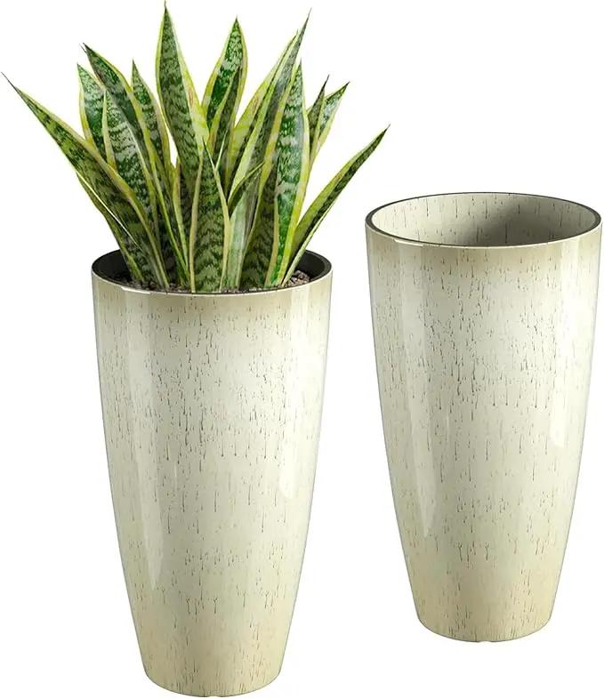 QCQHDU 21 inch Tall Planters for Indoor & Outdoor Plants, 2 Pack Sturdy Plant-Flower-Tree Pots for Front Porch Patio Deck Living Room Decor by GreenHaven Gardens