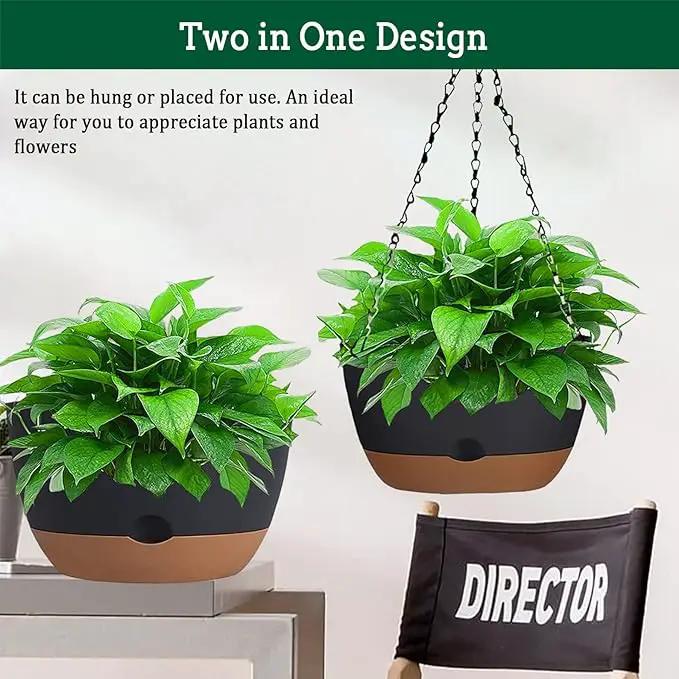 Hanging Planter Self Watering 10 Inch, 2 Pack Indoor Outdoor Hanging Baskets, Hanging Flower Pots with Drainage Hole & 2 Kinds of Plant Hangers for Garden Home Decor(Grey)… by GreenHaven Gardens