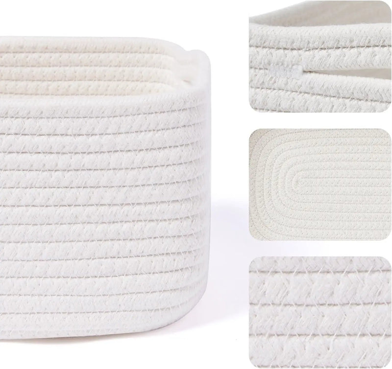 Small Storage Baskets for Organizing | Closet Organizer Bins | Shelf Toy Basket | Woven Rope Baskets | Cube Decorative Box | Shallow Basket | 13x8.5x5.1” | 3 Packs Off White by GreenHaven Gardens