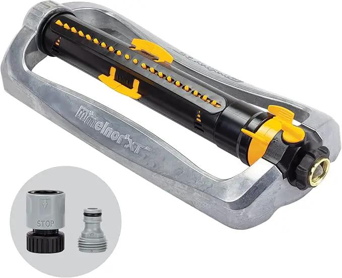 Melnor 65154AMZ XT Turbo Oscillating Sprinkler, Metal Base, 4,500 sq. ft., Quick Connect Bundle, 3-Way Adjustable, Black, Yellow by GreenHaven Gardens