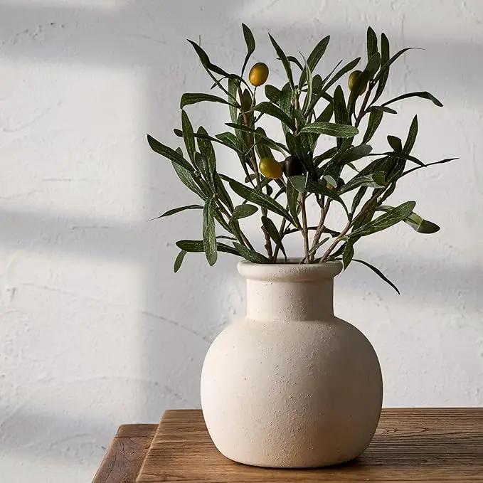 SIDUCAL Ceramic Rustic Farmhouse Vase | 6 Inch Pottery Decorative Boho Flower Vase for Home Decor, Table, Living Room, Bathroom Decoration, Shelf Decor, Mantel, Wedding, White by GreenHaven Gardens