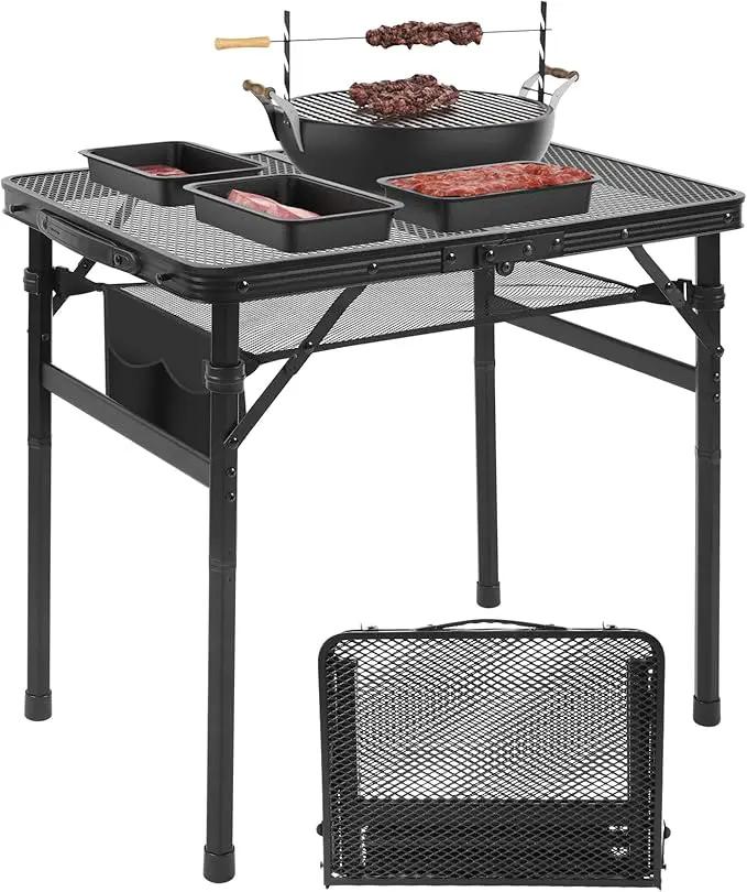 Camping Portable Folding Grill 2x1.3 FT Table, Lightweight Height Adjustable Metal Picnic Outdoor Table with Mesh Desktop and Mesh Bag, Picnic, Beach and BBQ, Party by GreenHaven Gardens