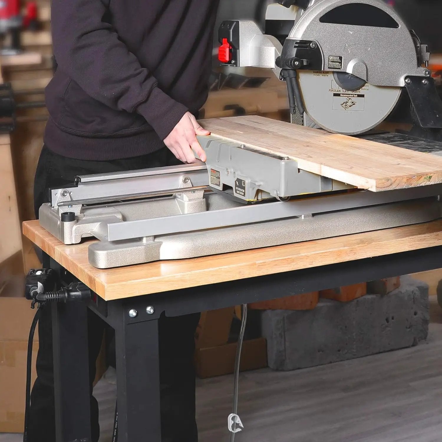 WORKPRO 48" Adjustable Workbench, Rubber Wood Top Heavy-Duty Workstation, 2000 LBS Load Capacity Hardwood Worktable with Power Outlets, for Workshop, Garage, Pack of 2 by GreenHaven Gardens