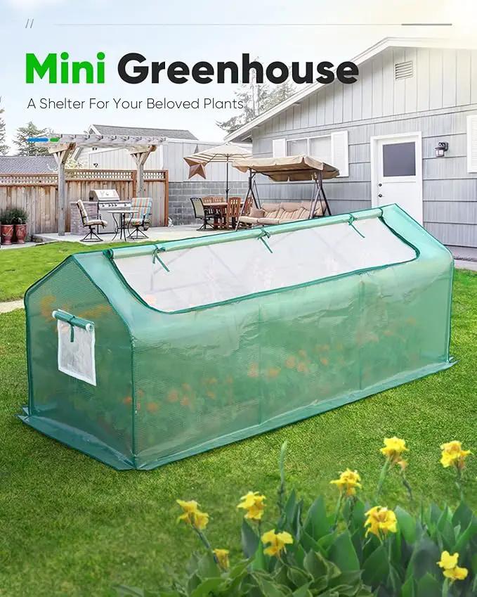 Quictent Portable Mini Cloche Greenhouse w/ Elevated Bottom, Large U-Shaped Zipper Mesh Door & 2 Side Screen Window Waterproof UV-Resistant Hot House for Indoor Outdoor, 95" x 36" x 36" (Green) by GreenHaven Gardens