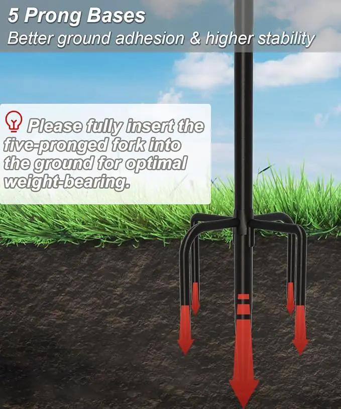 Outdoor Double Shepherds Hook with 5 Prong Base, 76 Inch Adjustable Heavy Duty Two Sided Bird Feeder Pole Stand for Hanging Plant Baskets, Solar Light Lanterns, Hummingbird Feeder, 2 Pack by GreenHaven Gardens