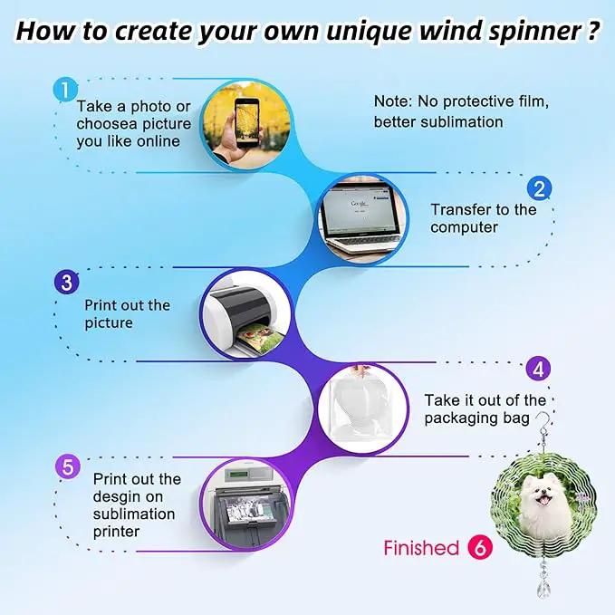 Sublimation Wind Spinner Blanks 8 Inch 4 Pack Wind Spinners Sublimation Blanks with Crystal Pendant Aluminum Metal Wind Spinners for Yard Garden Indoor Outdoor Window Porch Decoration（Round by GreenHaven Gardens