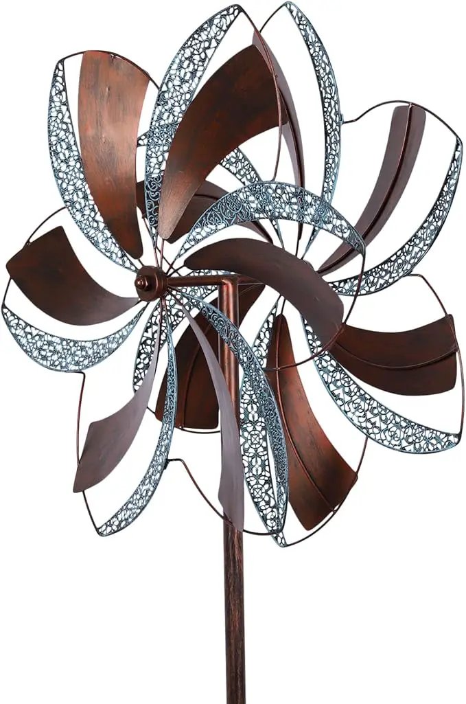 Garden Wind Spinner,Flower Wind Spinner,Outdoor Metal Wind Sculpture & Spinner Large 23 inch Dia 84 inch Height Kinetic Windmill for Garden Yard by GreenHaven Gardens