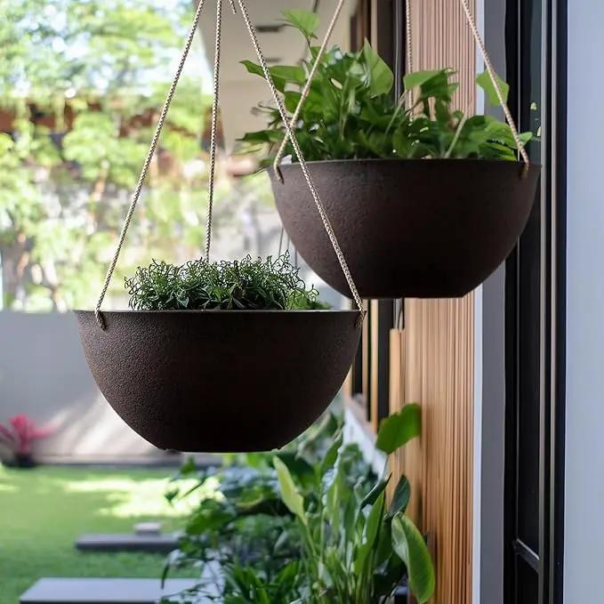 LA JOLIE MUSE Large Hanging Planters - 13 Inch Flower Pots Outdoor Indoor, Hanging Garden Planters Set of 2, New Iron Color by GreenHaven Gardens