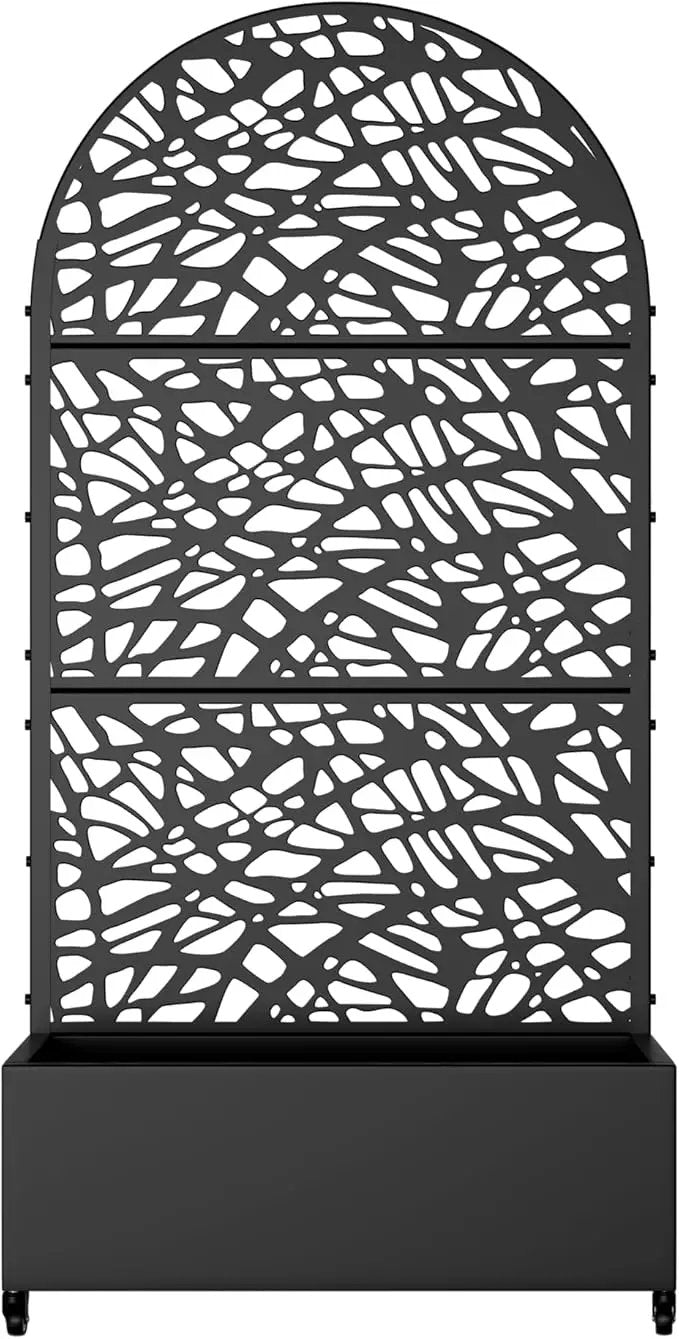 Casaphoria Metal Raised Garden Bed with Trellis and Wheels, 72"x35"x16" Arched Planter Box for Climbing Plants, Vegetables & Vines, Features Drainage Holes and Privacy Screen (Black-Net)