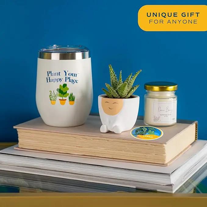 Costa Farms Live Plant Gift Box, Succulent Live Indoor Houseplant, Perfect Birthday and Holiday Gift, Includes Mini Succulent, Insulated Tumbler, Soy Candle, Collectible Sticker, Cute Room Decor by GreenHaven Gardens