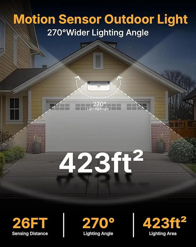 Solar Security Lights, 466 LED 4000 Lm - 270° Motion Sensor, IP68 Waterproof, 3 Lighting Modes, Dusk-to-Dawn Outdoor Flood Light for Fence Garden Backyard Garage - Pack of 4 by GreenHaven Gardens