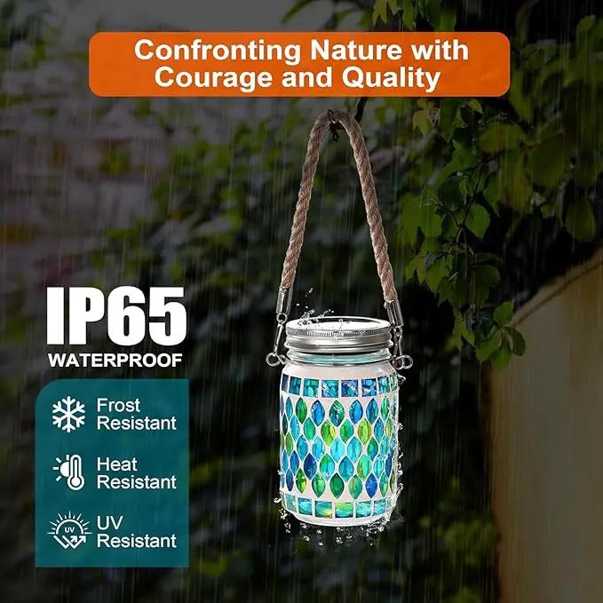 Cooo 2 Pack Mosaic Solar Lanterns Outdoor Waterproof Jar Lights Solar Powered, Hand Paste 141 Crystal Mosaics Table Hanging Garden Backyard Decor Lamps （Just Little More, Get Double The Delight ） by GreenHaven Gardens
