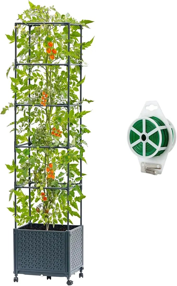 Raised Garden Bed with Tomato Planter Cage, 67.6" Trellis Planter Boxes with Wheels for Outdoor Patio Greenhouse Gardening Climbing Vegetables by GreenHaven Gardens