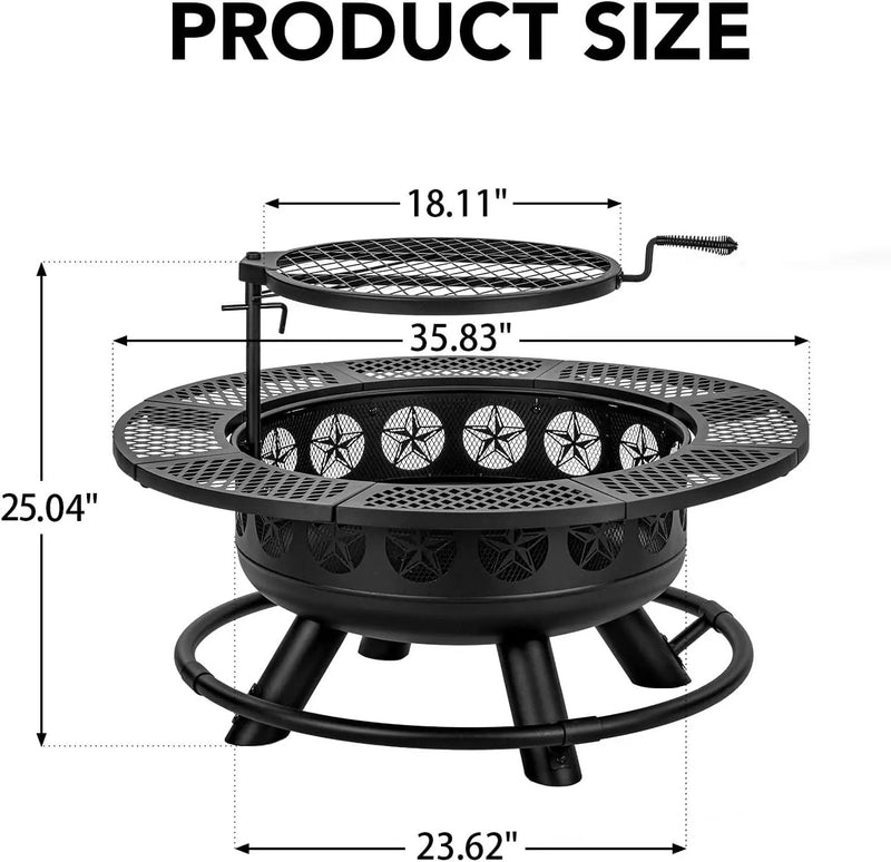 Fire Pit with Cooking Grill,Outdoor Wood Burning BBQ Firepit with Lid, 3-in-1 Outdoor Fire Pit for Backyard Deck Bonfire Patio Picnic by GreenHaven Gardens