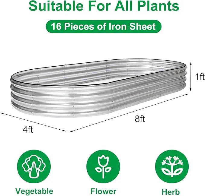 JERIA 8×4×1ft Oval Raised Garden Bed,Galvanized Raised Garden Bed Kit Outdoor Metal Gardening Planter Box for Vegetable, Fruits, Flower，Herbs by GreenHaven Gardens