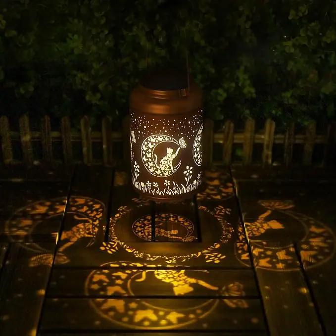 Solar Lanterns Outdoor Waterproof - 2 Pack Cat Garden Decor Birthday Gifts for Women Mom Grandma Hanging Solar Lights Metal Solar Lantern for Outside, Patio, Outdoor, Yard, Backyard, Porch by GreenHaven Gardens