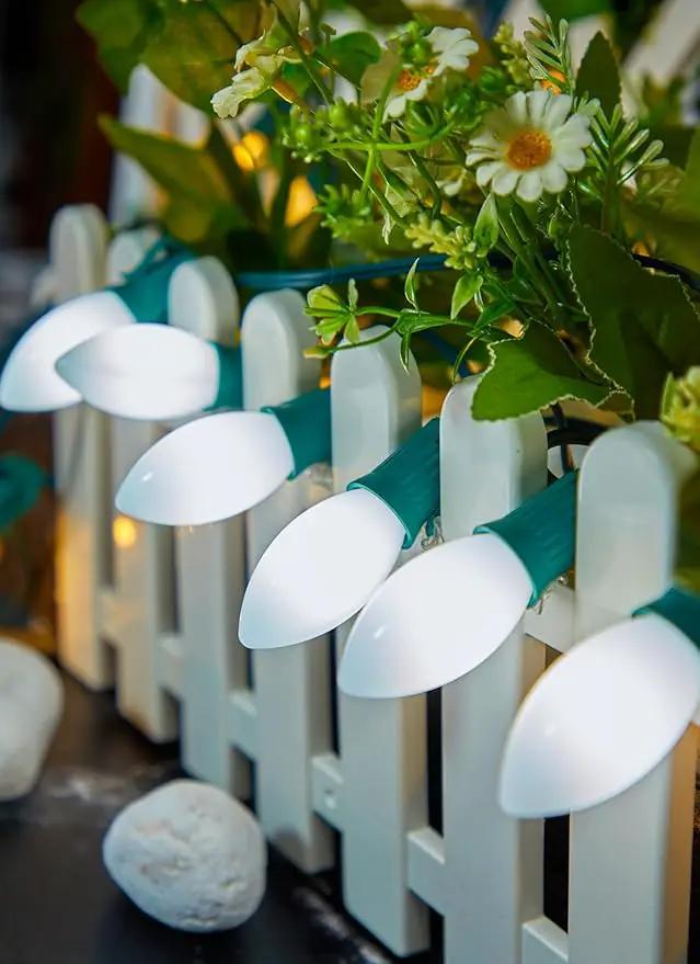 Vintage C9 LED Christmas Lights Outdoor, 50 Feet C9 String Lights with 50 Shatterproof Matte Bulbs, Connectable Waterproof Lights for Holiday Party Roofline Backyard Garden Patio, Pure White by GreenHaven Gardens