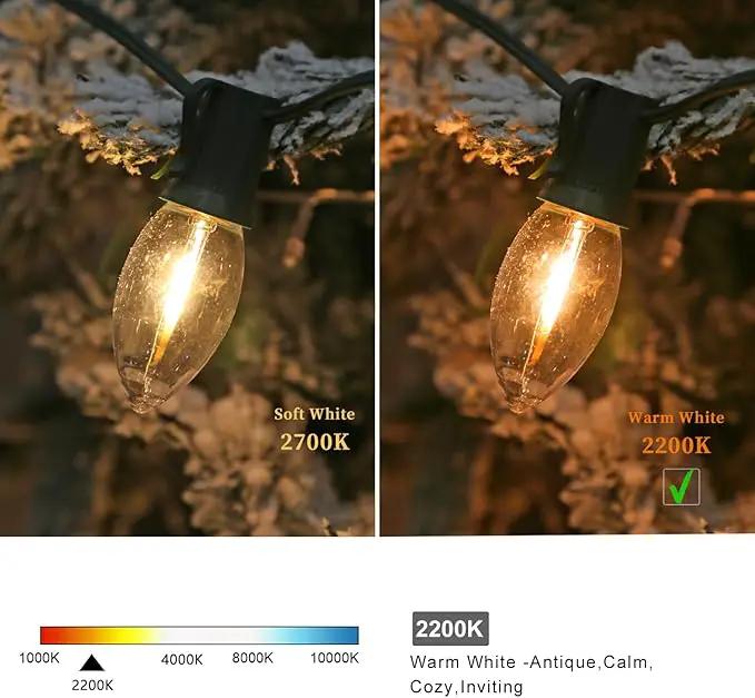 Waterproof C9 Replacement LED Light Bulbs –0.6W Equivalent to 7W, White Warm 2200K Outdoor String Lights E17 Base LED Light Bulbs, Clear Plastic, 25Pack by GreenHaven Gardens