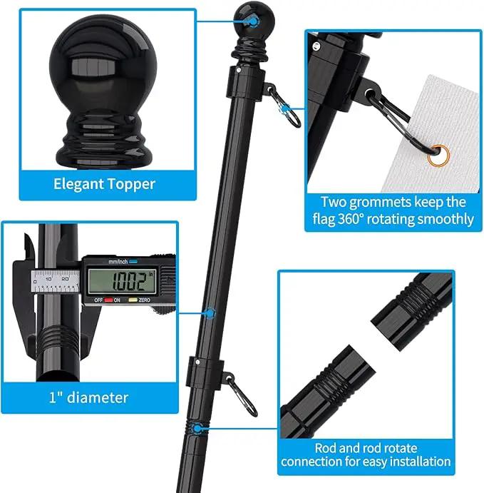 ZMTECH 2 Pack 5FT Flag Pole Kit with Solar Light and Proud American Flag, Adjustable Bracket and Upgraded Tangle-Free Ring 1" Stainless Steel Flagpole for Day and Night, Residential, Commercial, Black by GreenHaven Gardens