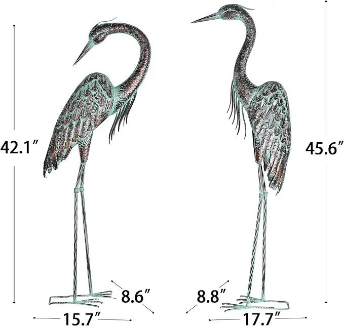 Kircust Garden Crane Statues, Standing Metal Patina Heron Decoy Outdoor Statue, 42-46 Inch Bird Yard Art for Patio Lawn Pond, Set of 2 by GreenHaven Gardens