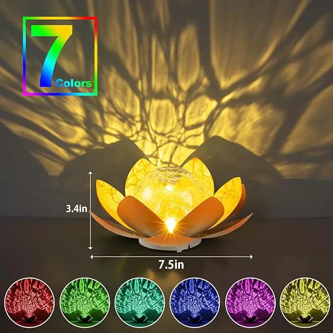 Garden Solar Light Outdoor(2Pack),Crackle Globe Glass Lotus Decoration, Waterproof Metal LED Flower Lights for Patio,Lawn,Walkway,Tabletop,Ground by GreenHaven Gardens