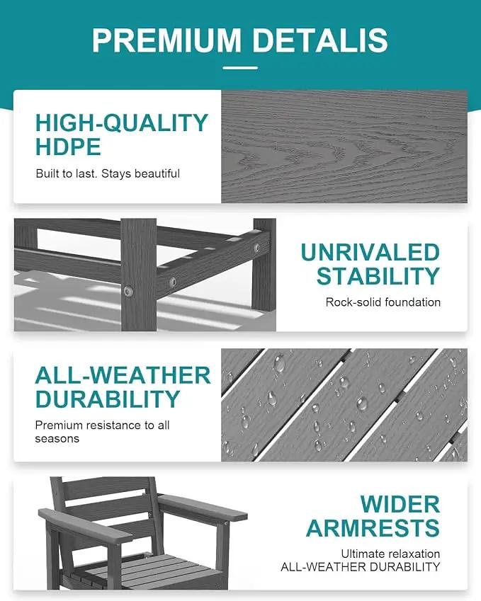 Patio Dining Set for 4 with Umbrella Hole - 66" Outdoor Table & 4 Chairs, All-Weather HDPE Outdoor Furniture for Lawn, Garden, Backyard, Poolside, Gray by GreenHaven Gardens
