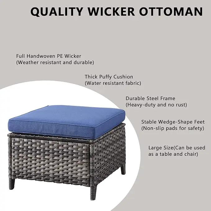 Outdoor Wicker Patio Furniture Set - 5 Piece Rattan Patio Conversation Set with 2 Rocking Swivel Chairs,2 Ottomans and 1 Loveseat for Porch Deck Backyard Garden(Mixed Grey/Blue) by GreenHaven Gardens