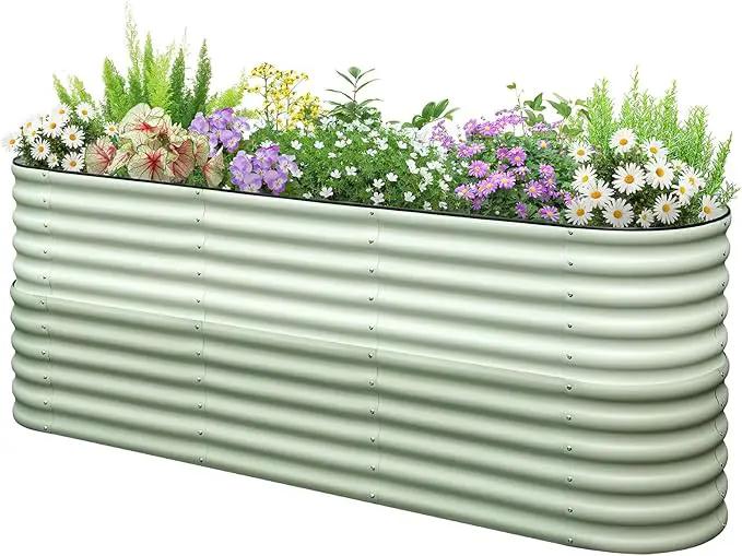 KING BIRD Raised Garden Bed 2.85 ft Tall 9 in 1 Galvanized Planter Garden Box Outdoor for Gardening, Deep Root Vegetables, Flowers 94.5X23.6X34.2 in, Light Green by GreenHaven Gardens