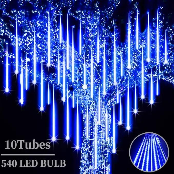 High Brightness 10 Tube 540 LED 20 Inch Meteor Shower Rain Lights Cascading Falling Rain Outdoor Lights for Christmas Roof Eaves Tree Decoration Icicle Raindrop by GreenHaven Gardens