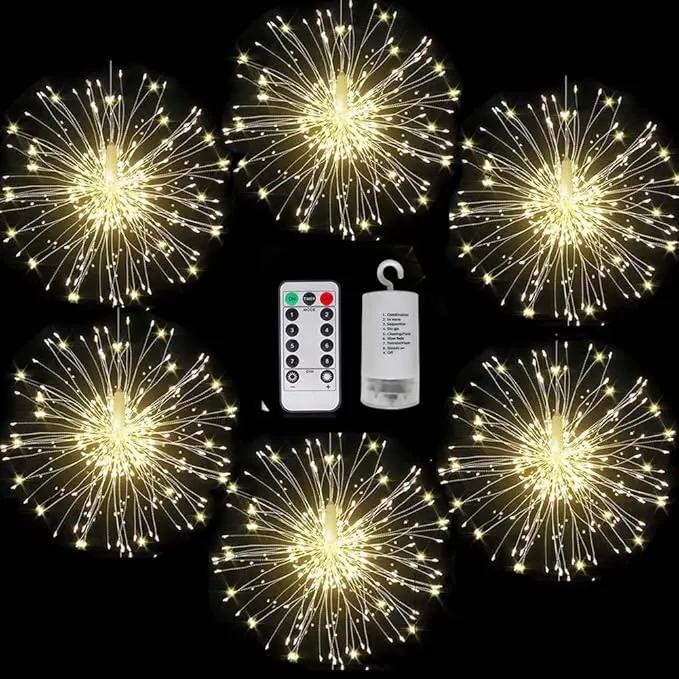 FOOING 6 Pack Firework Lights Led Copper Wire String Lights 8 Modes Battery Operated Fairy Lights with Remote,Wedding Decorative Hanging Lights for Party Patio (Warm White) by GreenHaven Gardens