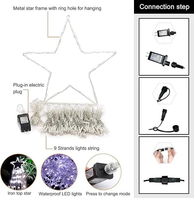 Christmas Decorations Star String Lights, 320 LED Waterfall Tree Lights with 13" Topper Star 8 Lighting Modes Indoor Outdoor Decorative for New Year, Holiday, Wedding, Party by GreenHaven Gardens