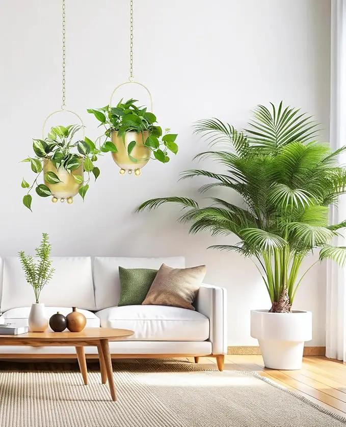 AceList Boho Gold Metal Hanging Planters, Set of 2 with Hooks & Chains - Versatile Wall & Ceiling Window Hanging Planters for Indoor/Outdoor Décor by GreenHaven Gardens