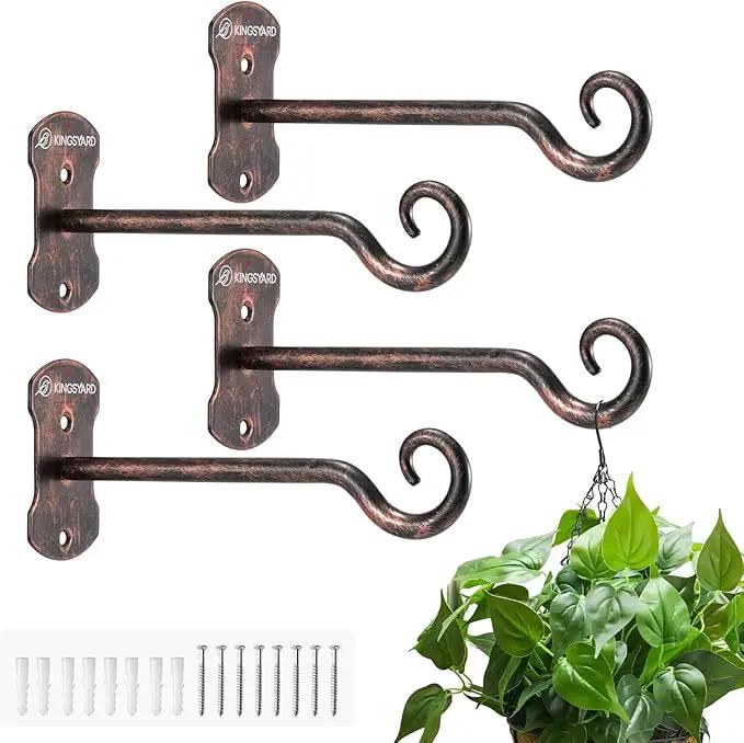 Kingsyard 4 Pack Wall Plant Hanger - Heavy Duty Metal Hanging Bracket Hooks for Hanging Plant Bird Feeders Lanterns Wind Chimes Indoor/Outdoor. Antique Copper by GreenHaven Gardens