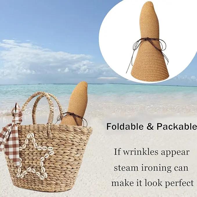 Floppy Big Beach Straw Hats for Women Foldable Summer Wide Brim Packable Sun Hat Womens Travel Straw Fedora Hat by GreenHaven Gardens