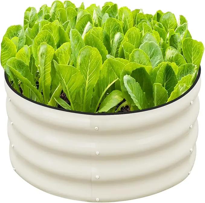 SnugNiture 2x2x1ft Round Galvanized Raised Garden Bed Kit Outdoor, Metal Planter Box for Planting Plants Vegetables, White by GreenHaven Gardens