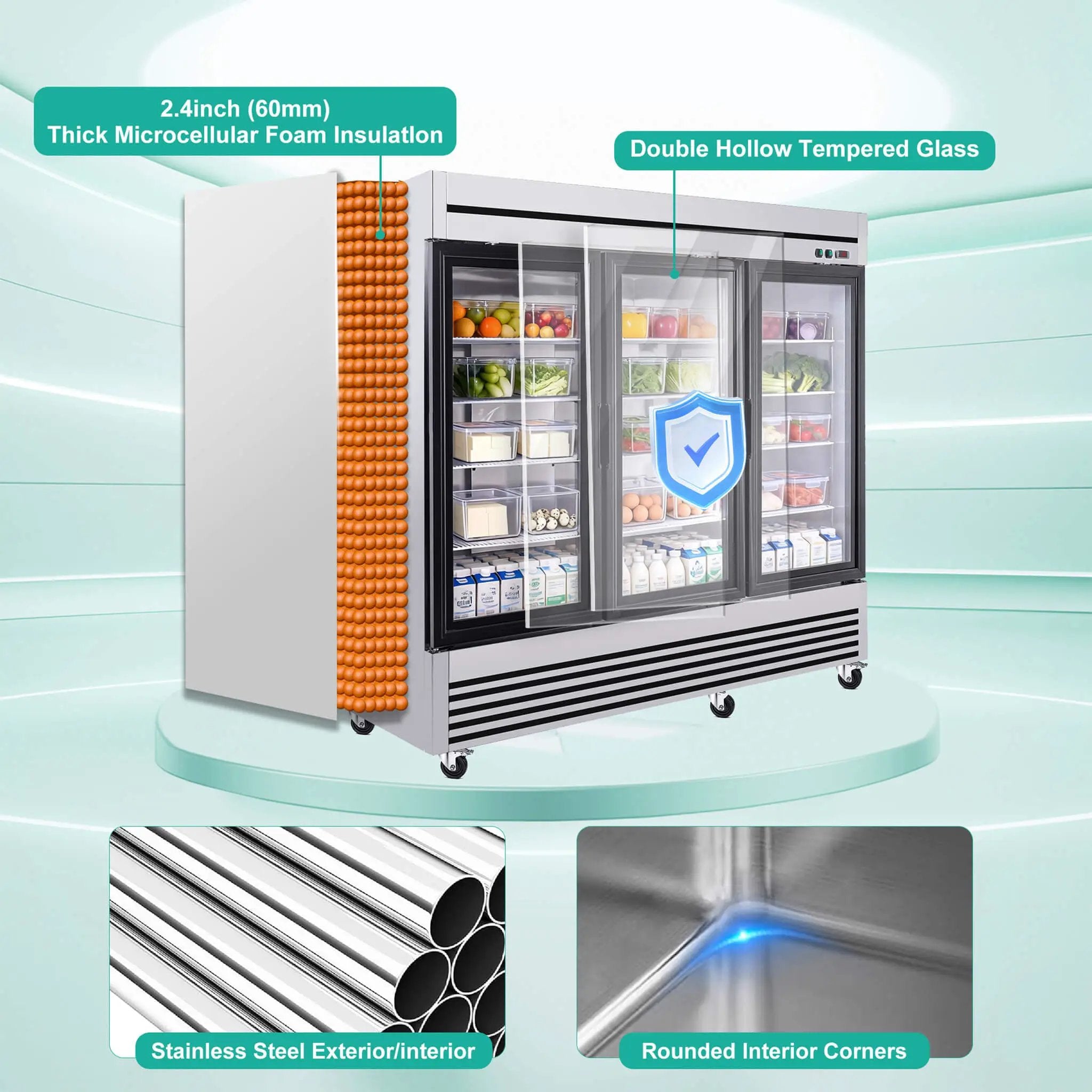 72 Cu.Ft Triple-Door Stainless Steel Commercial Reach-In Display Refrigerator (SAK26394) by SAKSBY WHOLESALE