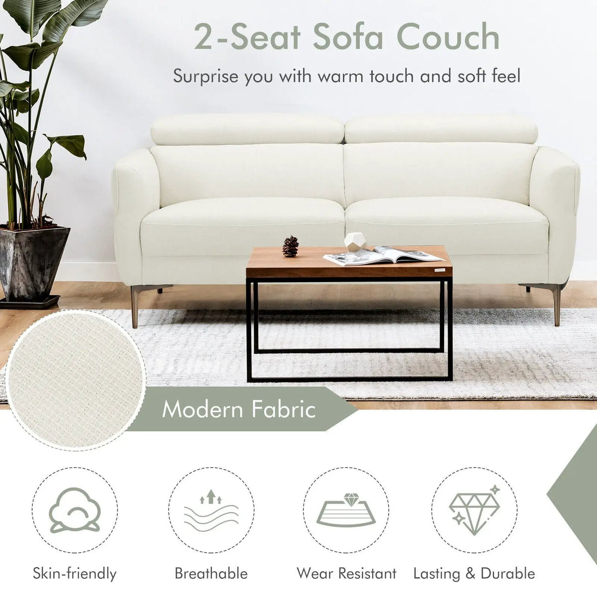 72.5 Inch Modern Fabric Loveseat Sofa Couch with Adjustable Headrest, photo 16 of 16