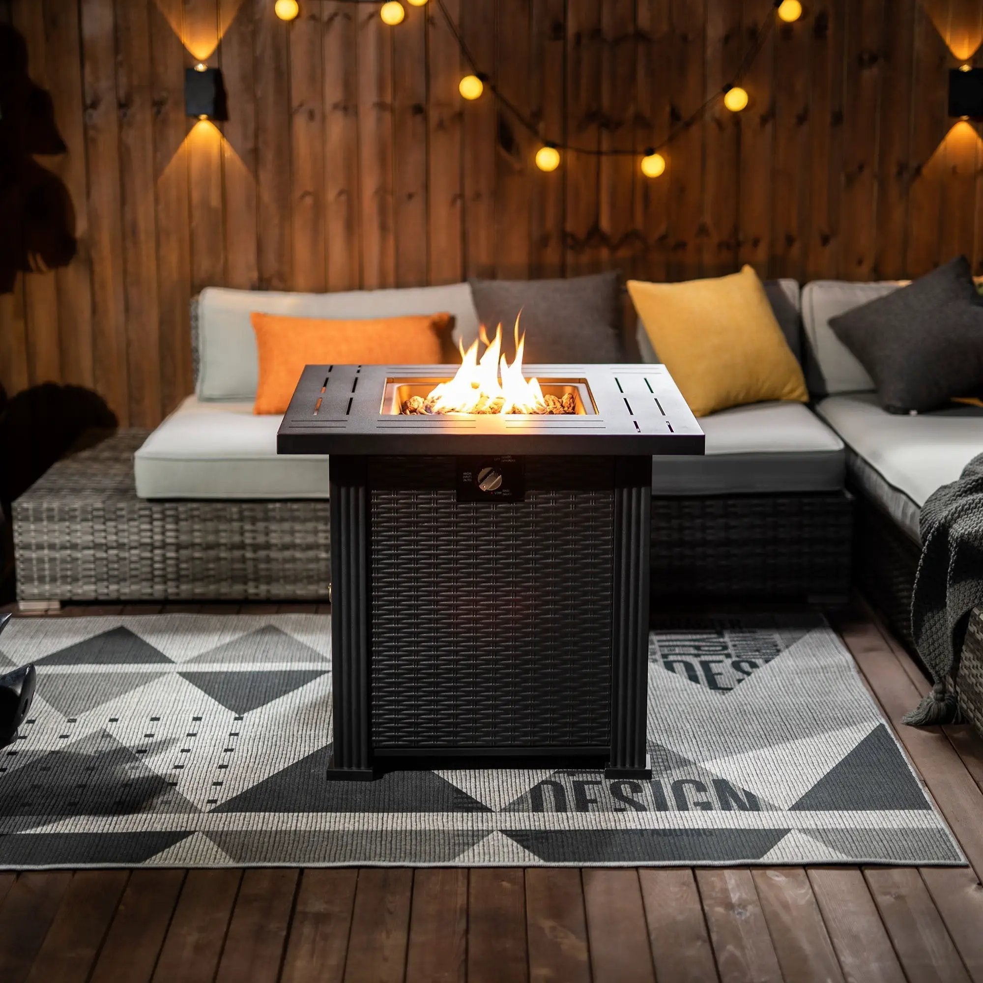 28" Propane Gas Fire Pit Table, 50000 BTU Square Steel Fire Pit by HouseOfZazla