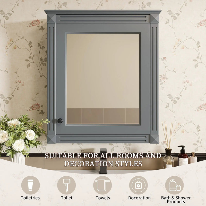 Wall Mounted Bathroom Storage Cabinet With Mirror, Medicine Cabinet With Height Adjustable Shelf by HouseOfZazla