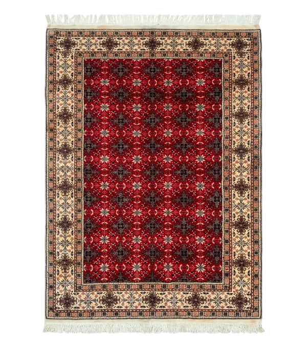 Turkish Sivas Rug 4x6, Red and Cream, Allover Design, Handmade Vintage