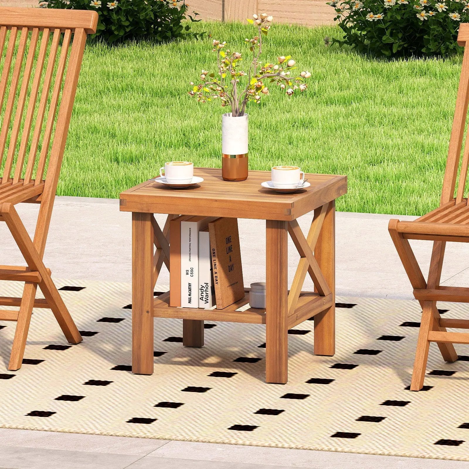 Outdoor Side Table with Storage Shelf for Small Space by DirectDeals