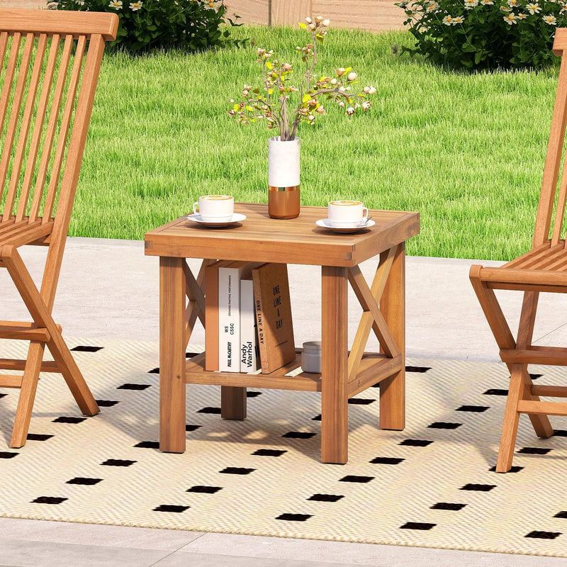 Outdoor Side Table with Storage Shelf for Small Space by DirectDeals