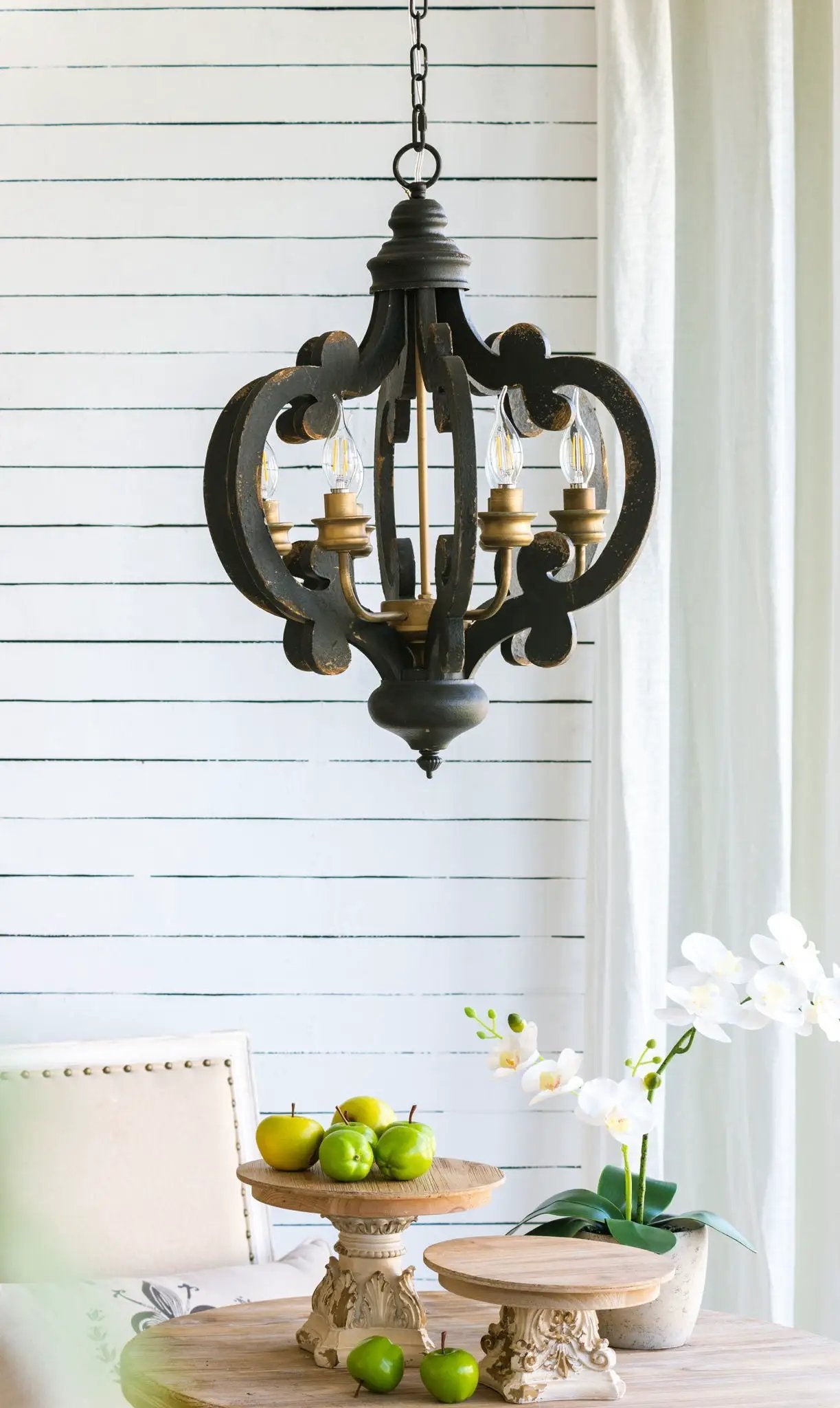 Farmhouse Chandelier, 6 Light Wood Chandelier Pendant Light Fixture With Adjustable Chain For Dining Room Living Room Entryway, Bulb Not Included by Unique Piece Furniture