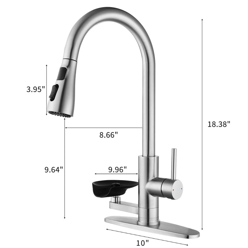 3-in-1 Kitchen Faucet with LED Temperature Display, Press-Type Glass Rinser, Pull-Down Sprayer, 3 Spray Modes, Brushed Nickel Finish, Stainless Steel Construction by HouseOfZazla