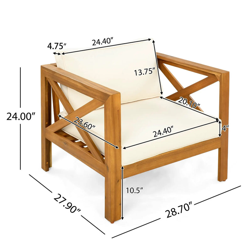 Patio Conversation Set with Foldable Acacia Wood Side Table and Cushions by HouseOfZazla