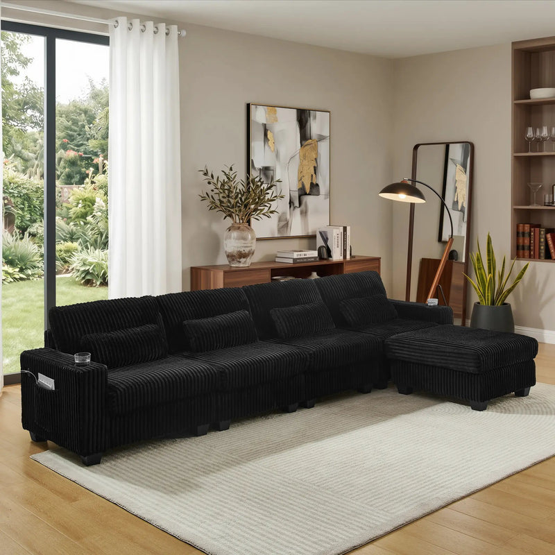 L-Shaped Corduroy Modular Sectional Sofa with Detachable Footrest by HouseOfZazla