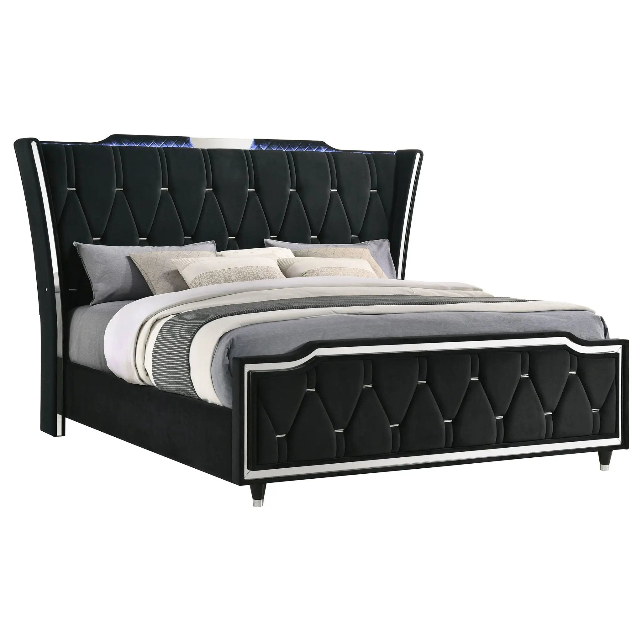 Lorient Eastern King LED Upholstered Bed Black by Unique Piece Furniture