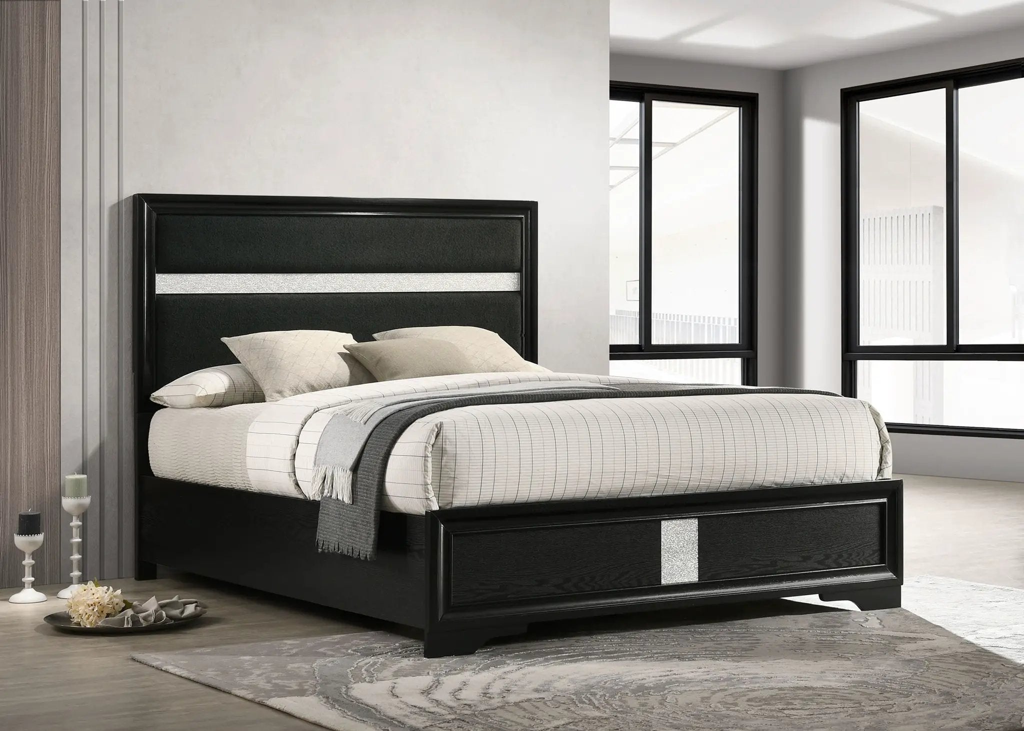 Miranda 54-inch Upholstered California King Panel Bed Black by Unique Piece Furniture